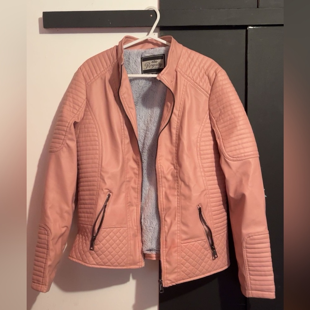💖 Royalty For Me Pink Pleather Biker Jacket with Faux Fur Lining 💖